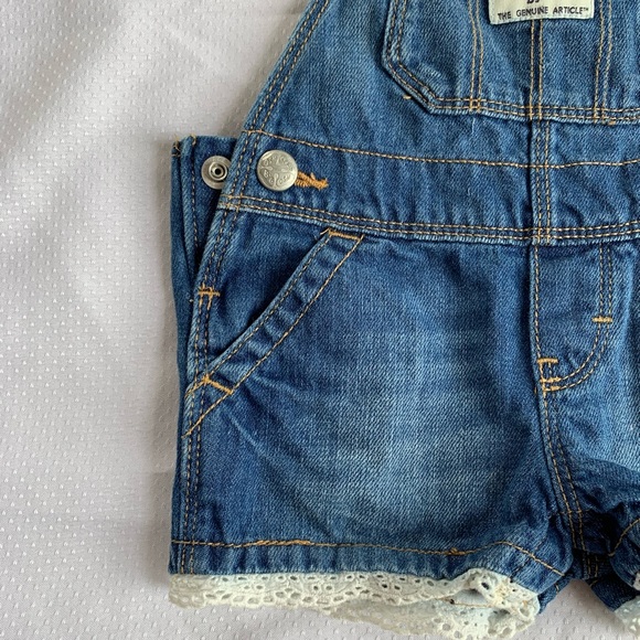 ✨SOLD✨ 6M OshKosh B’gosh Baby Overall Shorts with Lace Trim - Picture 2 of 5